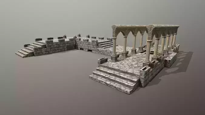 Altar Set stone wall Low-poly 3D model