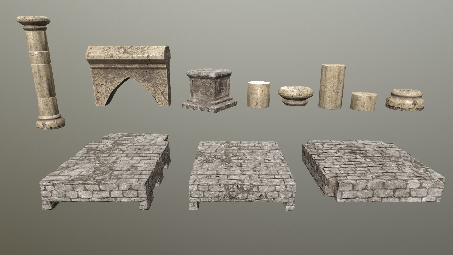 Altar Set stone wall Low-poly 3D model_2