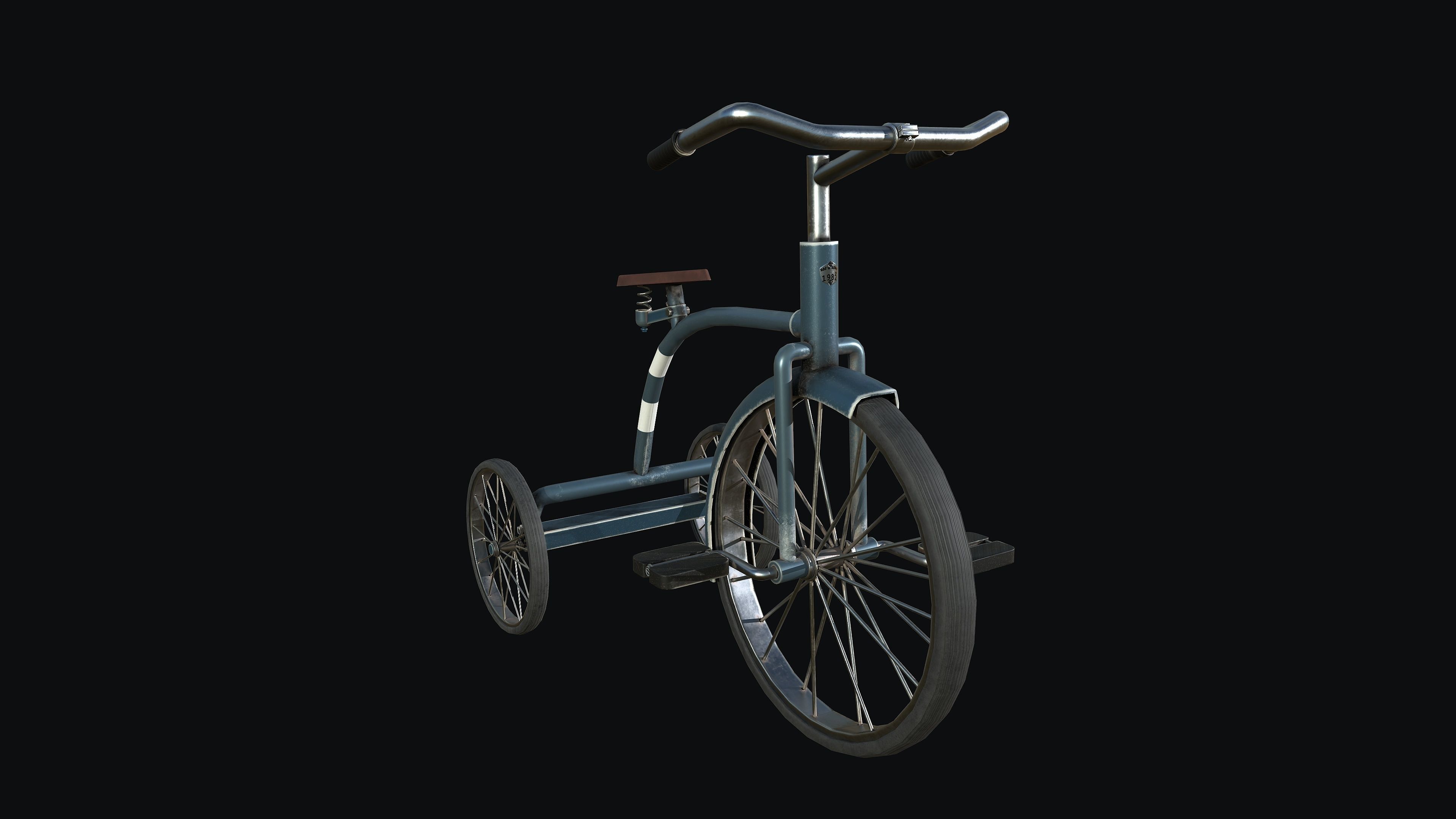 Old Kids Tricycle PBR Game Ready Low-poly 3D model_5