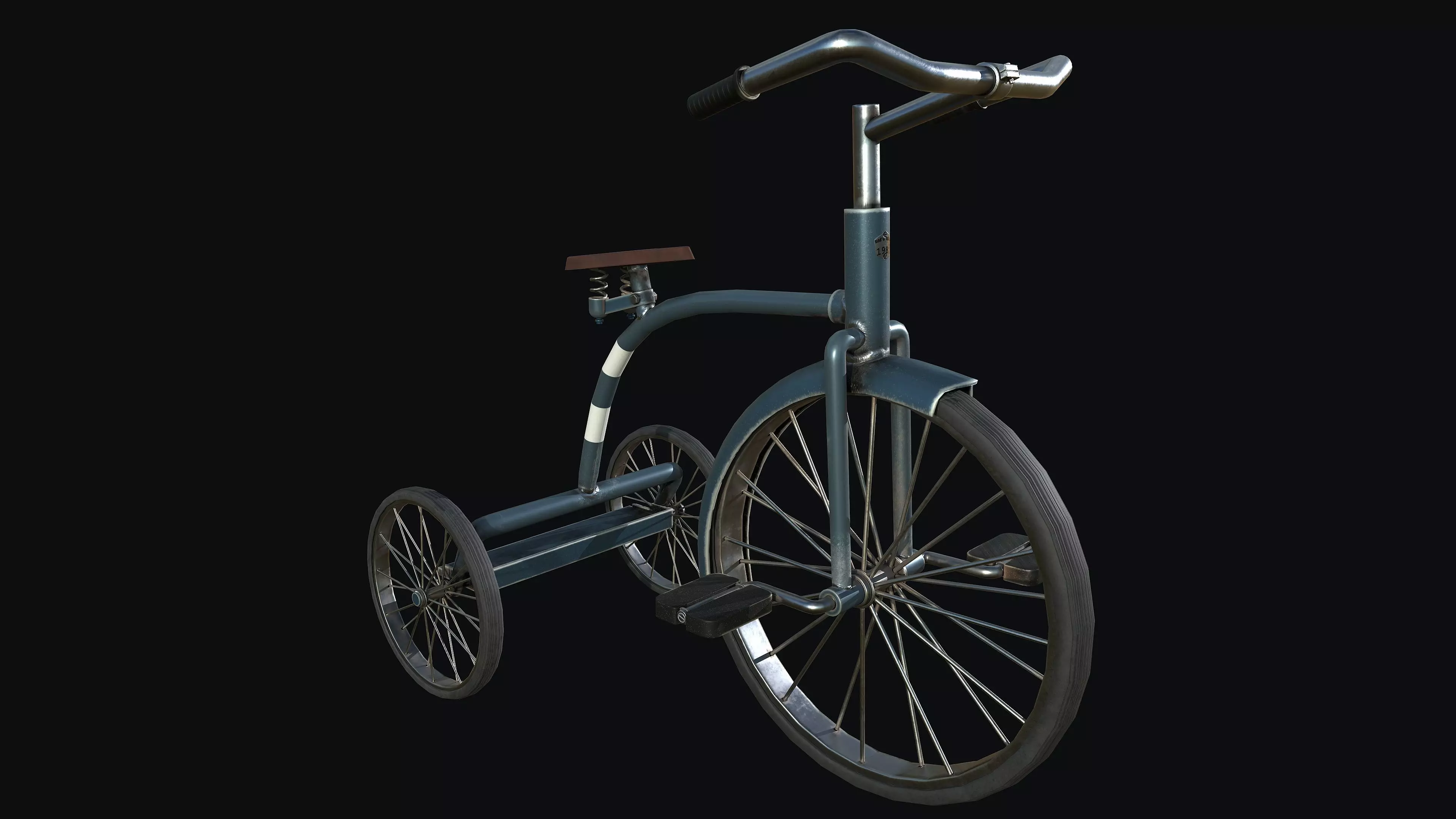 Old Kids Tricycle PBR Game Ready Low-poly 3D model_0