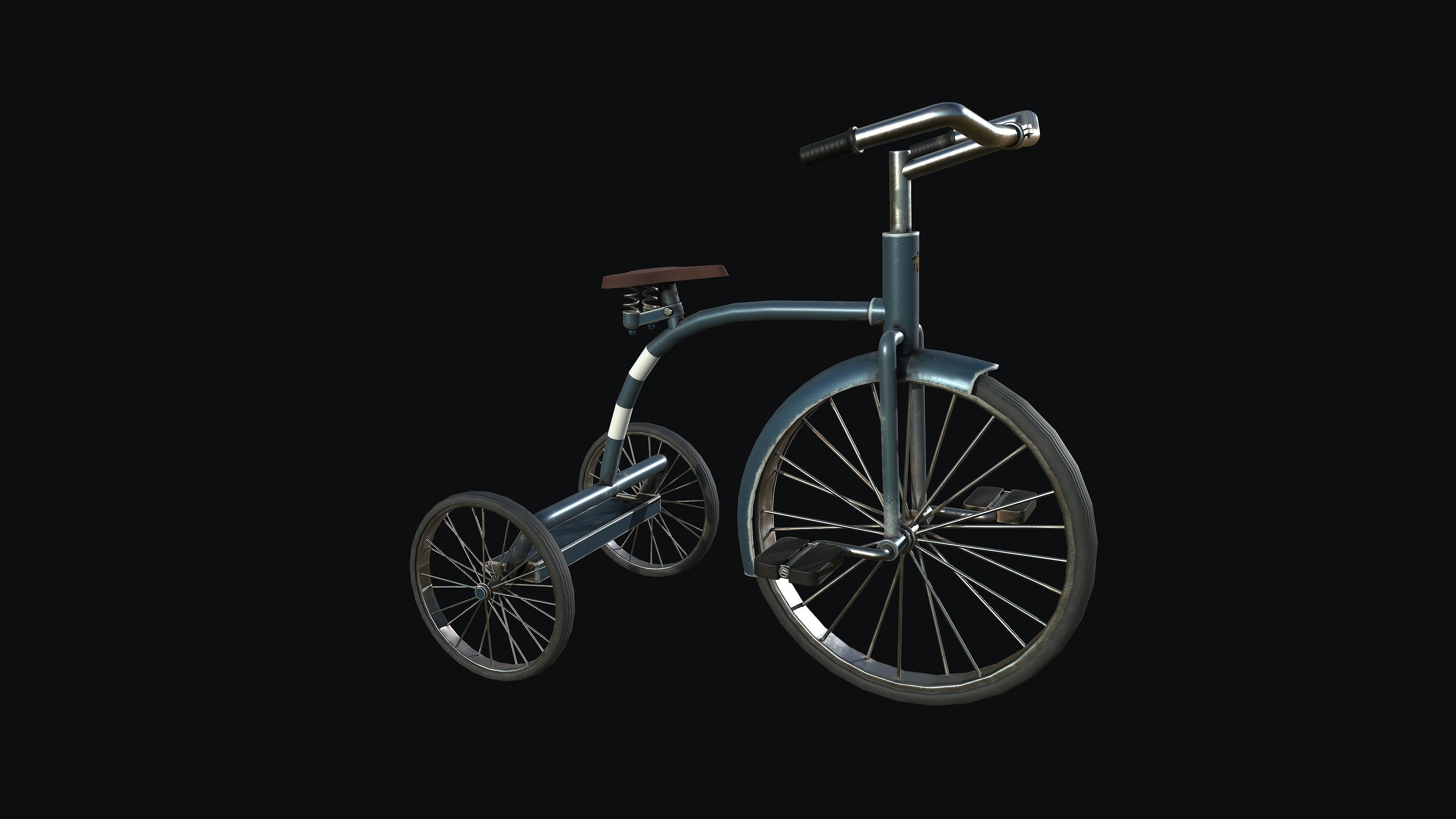 Old Kids Tricycle PBR Game Ready Low-poly 3D model_1
