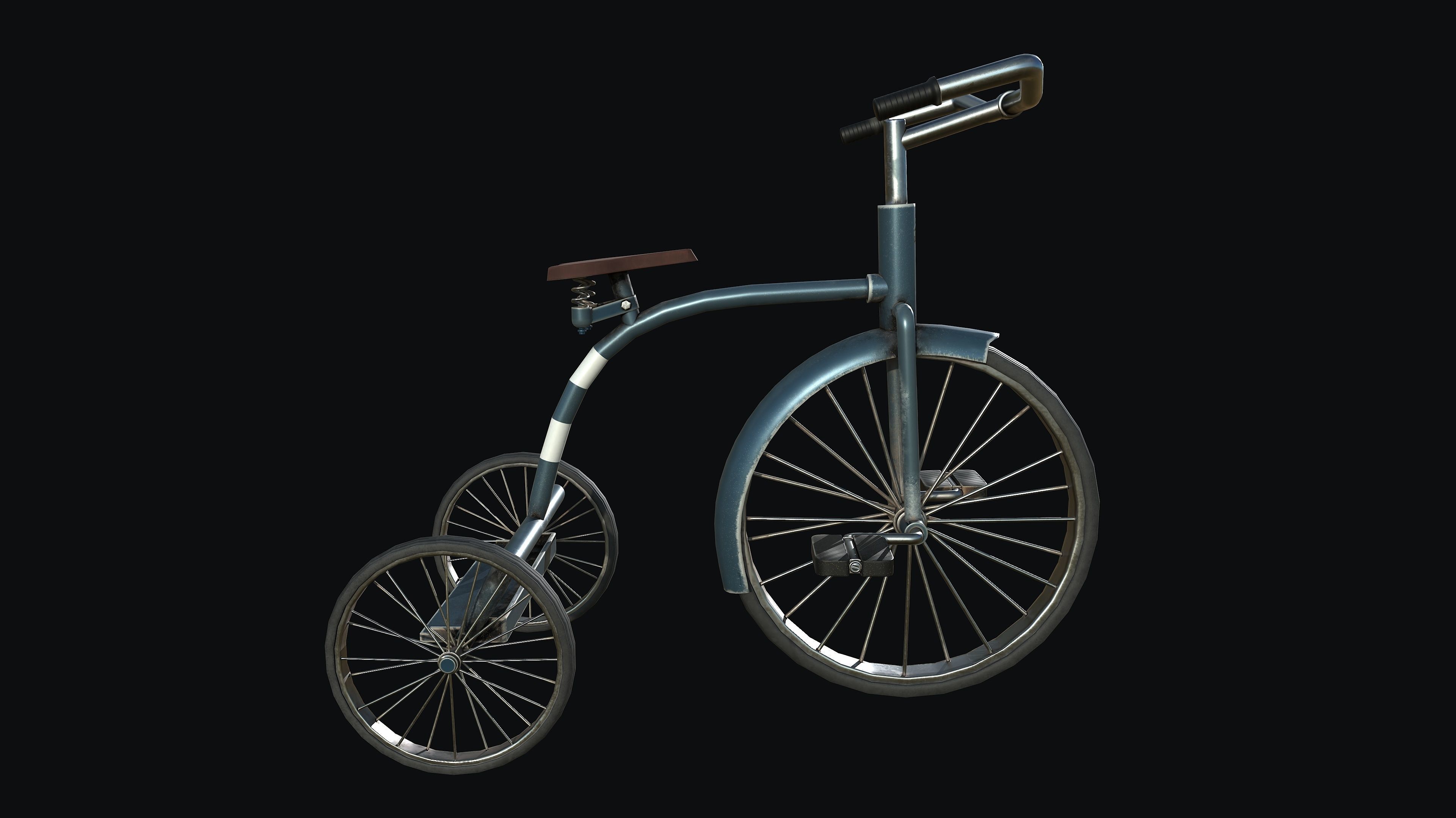 Old Kids Tricycle PBR Game Ready Low-poly 3D model_4