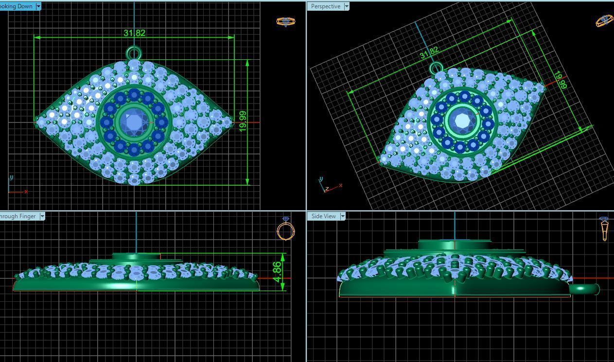 Pave Evil Eye Pendant  3D print model_1