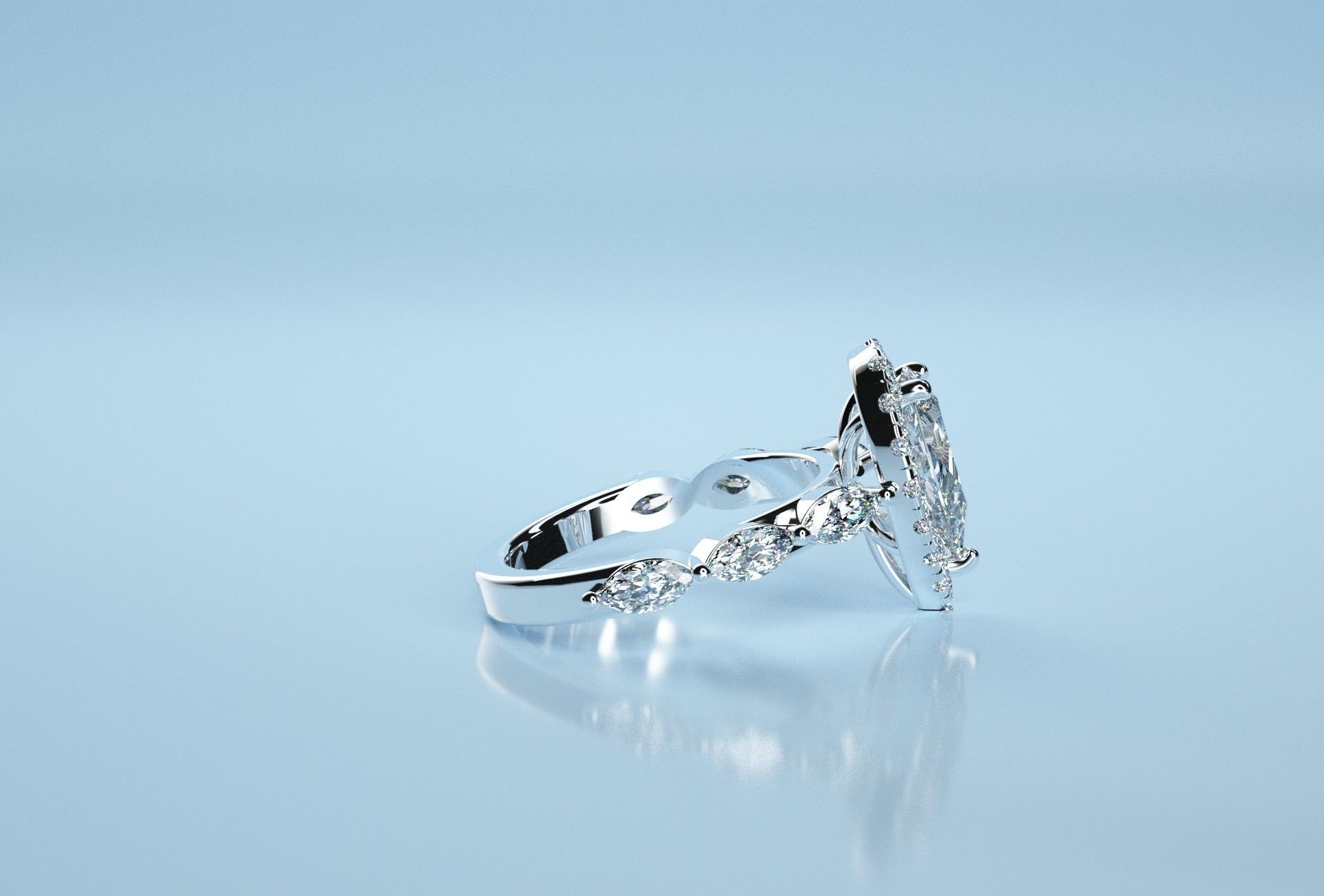 Pear Marquise Stone Ring 3D print model_3