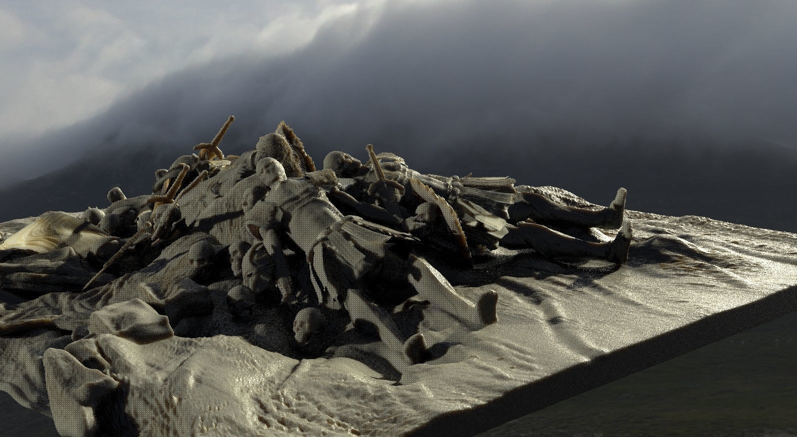 Battlefield aftermath with weapons 3D model_2