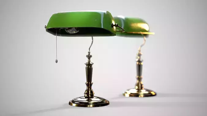 Bankers Antique Desk Lamp - PBR Game Ready