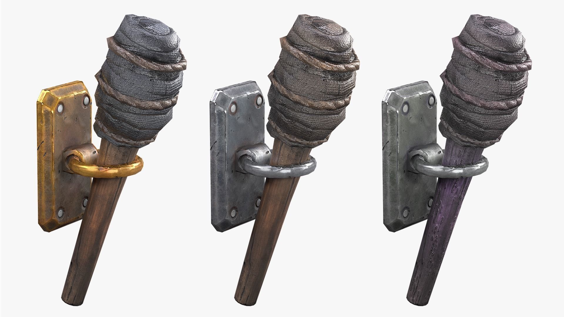 Wooden Torch Low-poly 3D model_4