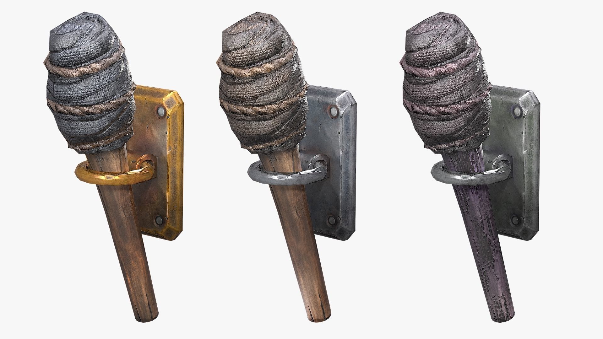 Wooden Torch Low-poly 3D model_2