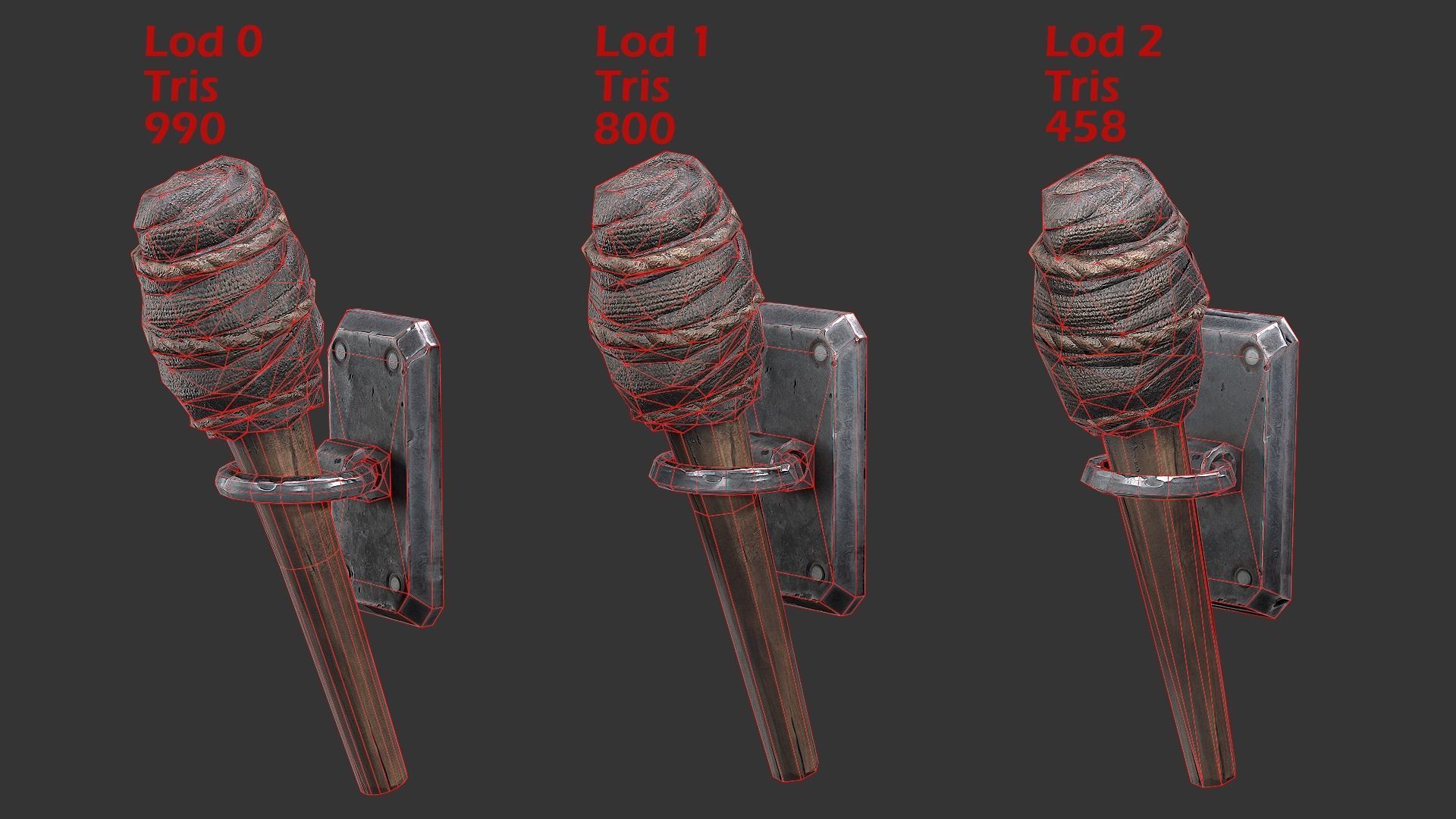 Wooden Torch Low-poly 3D model_11