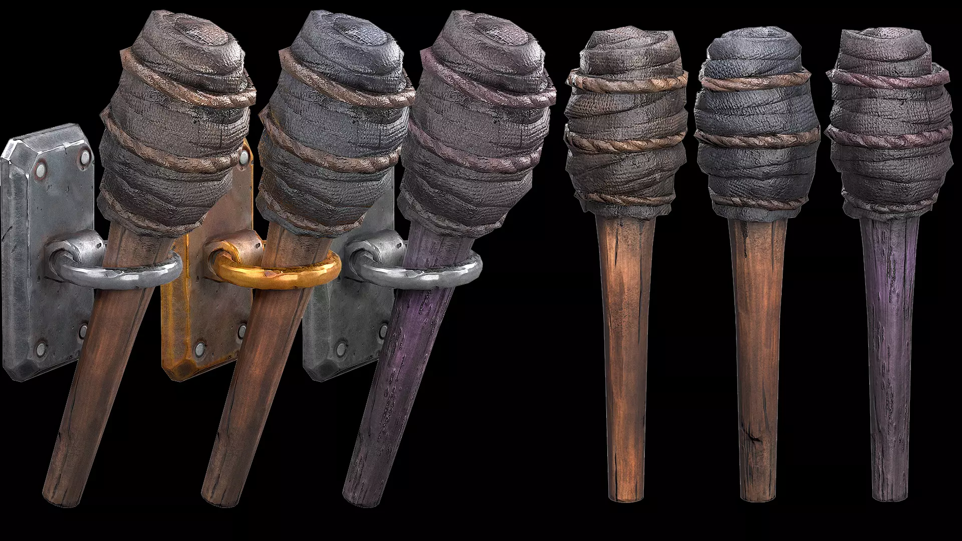 Wooden Torch Medieval Castle Dungeon Furniture Lighting Low-poly 3D model
