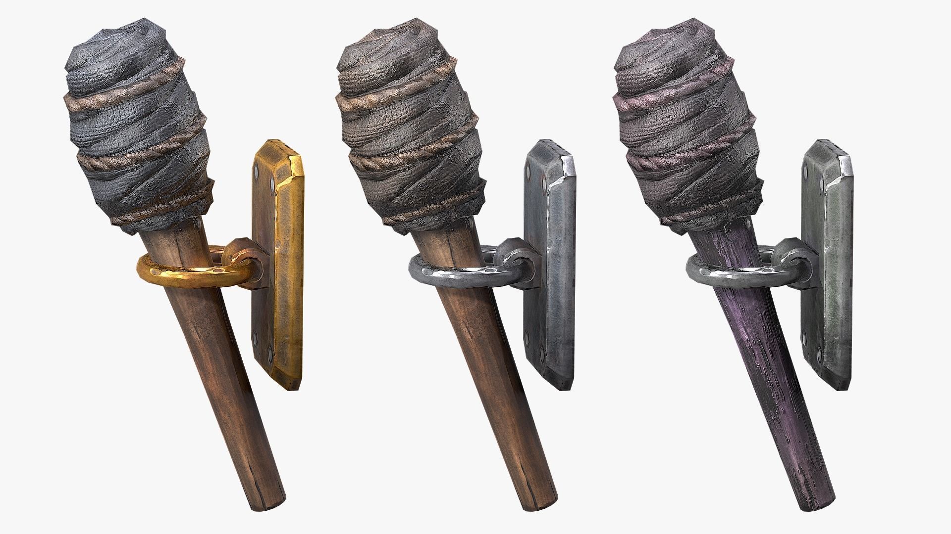 Wooden Torch Low-poly 3D model_3