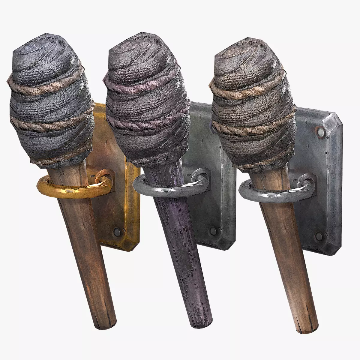 Wooden Torch Low-poly 3D model_0