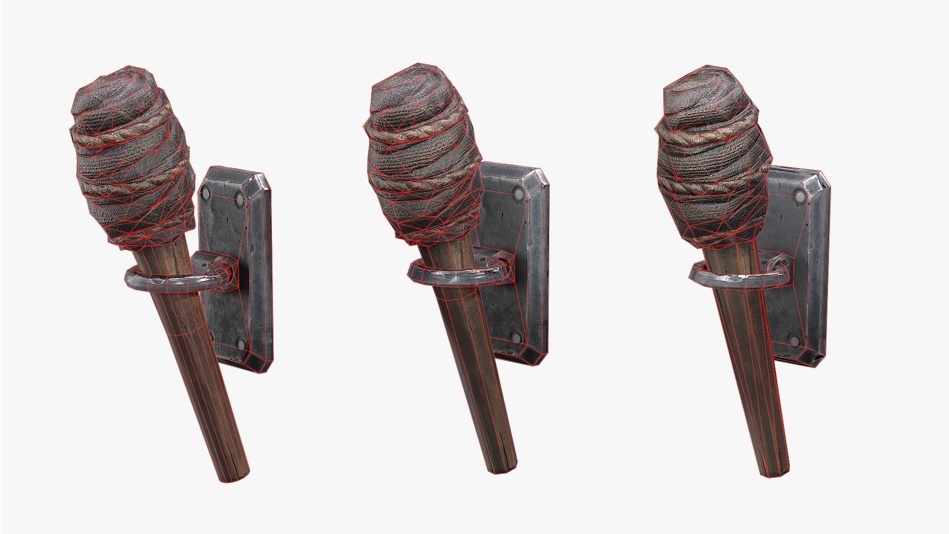 Wooden Torch Low-poly 3D model_9