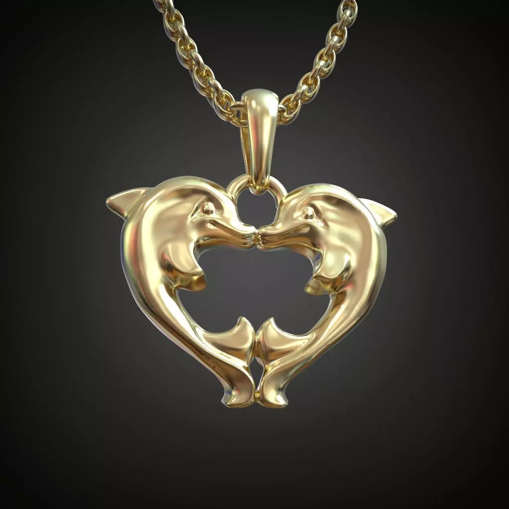 Pendant Dolphins Kissing Heart  3D print model_0