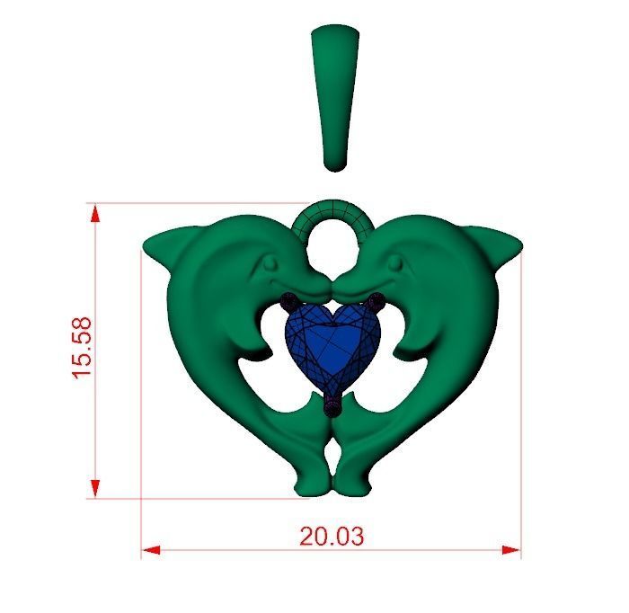 Pendant Dolphins Kissing Heart  3D print model_5