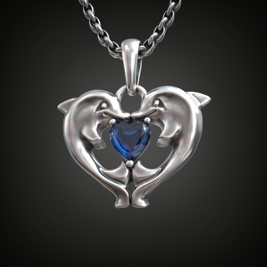 Pendant Dolphins Kissing Heart  3D print model_1