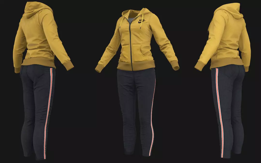 Women Hoody with Jeans 3D model_0