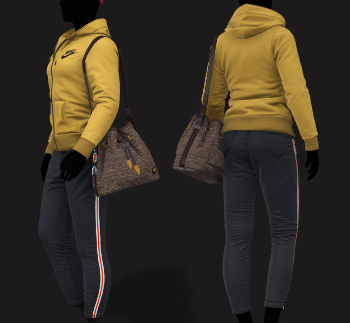 Women Hoody with Jeans 3D model_1