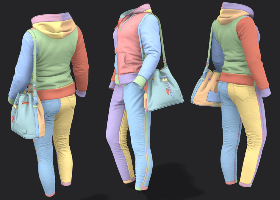 Women Hoody with Jeans 3D model_6