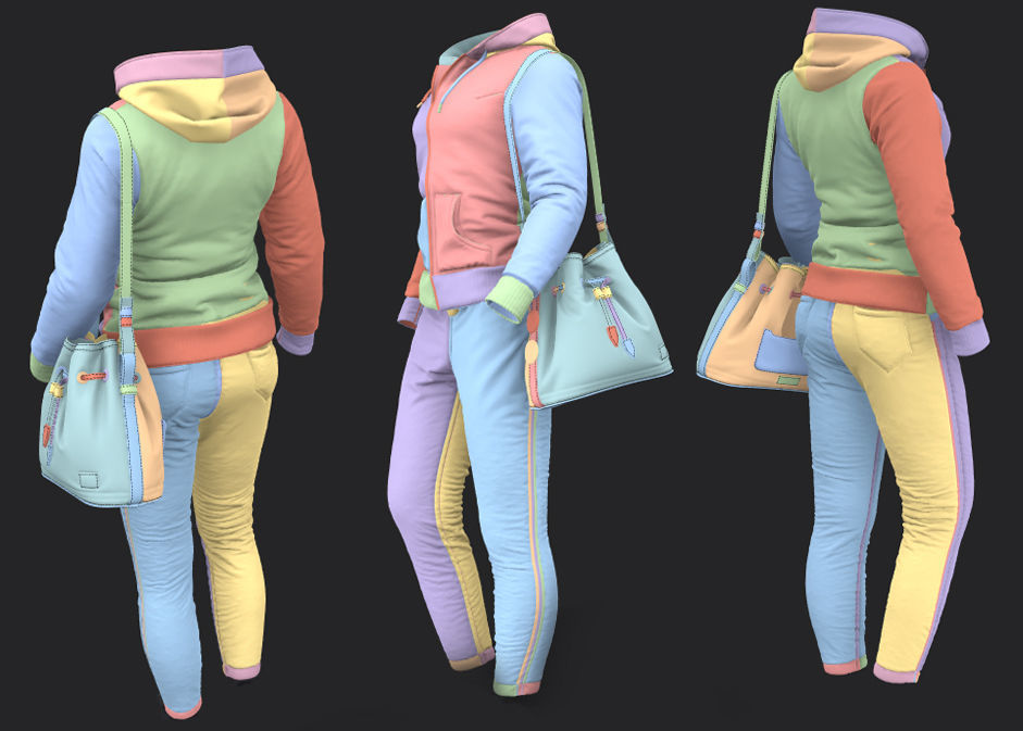 Women Hoody with Jeans 3D model_5