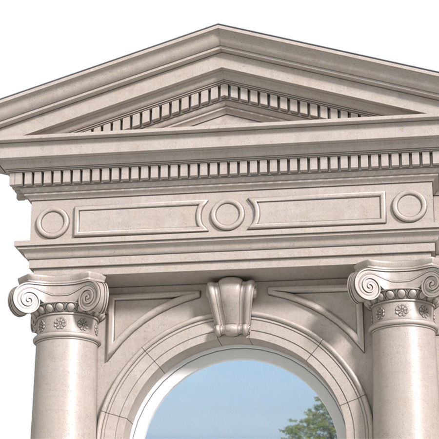 Classic facade with pediment 3D model_2