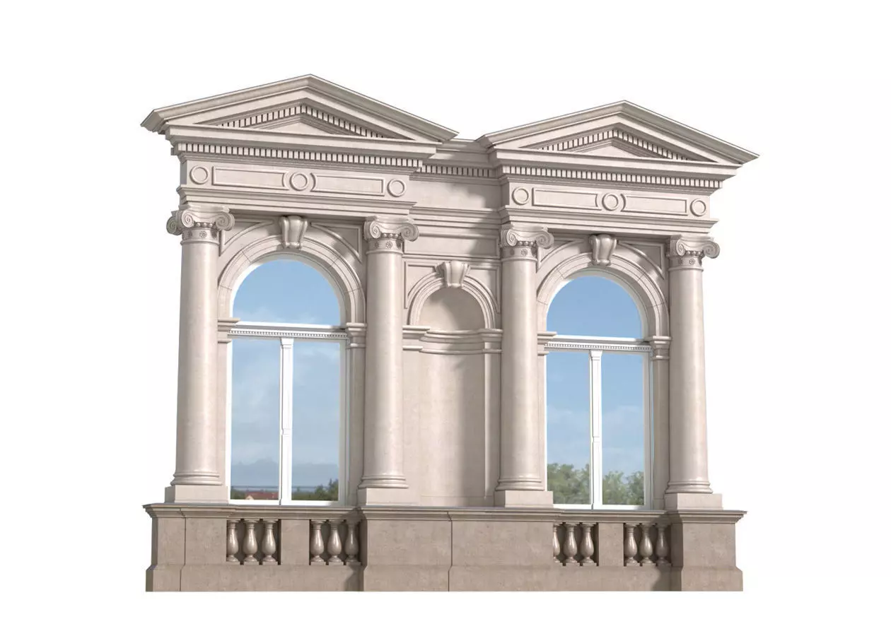 Classic facade with pediment 3D model_0