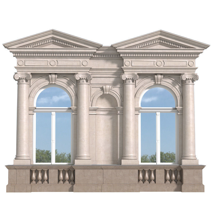 Classic facade with pediment 3D model_1