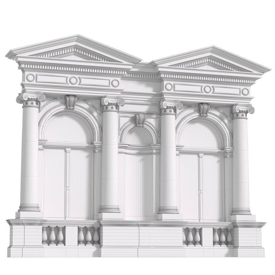 Classic facade with pediment 3D model_3