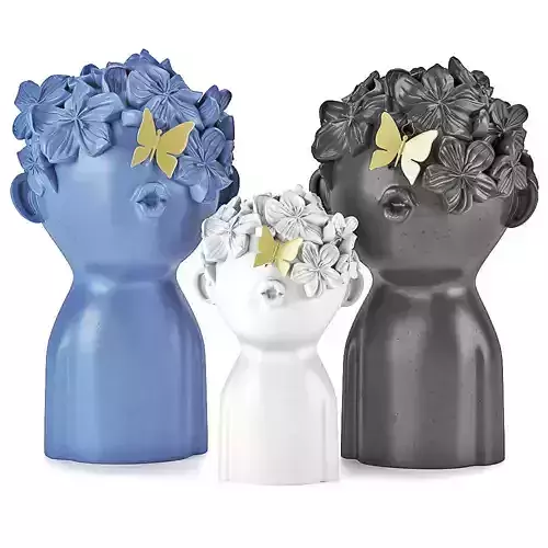 Decore set three ceramic figurines with butterflies and flowers