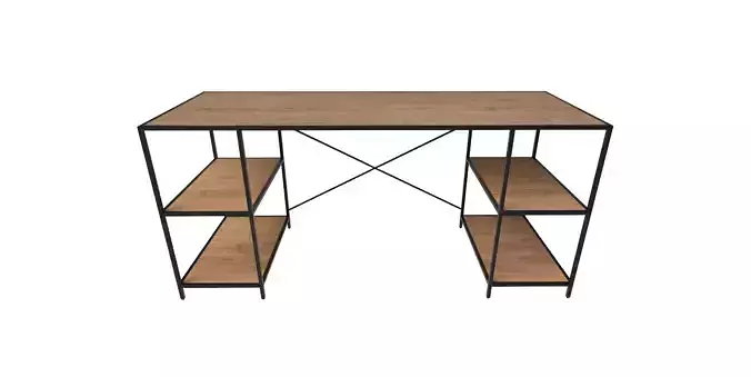Desk with steel frames - wooden top and 4 shelves