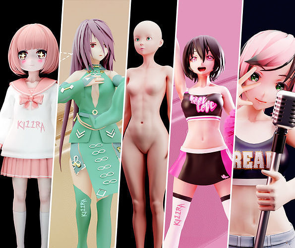Anime Girls with advanced Base Mesh 3D Model Collection