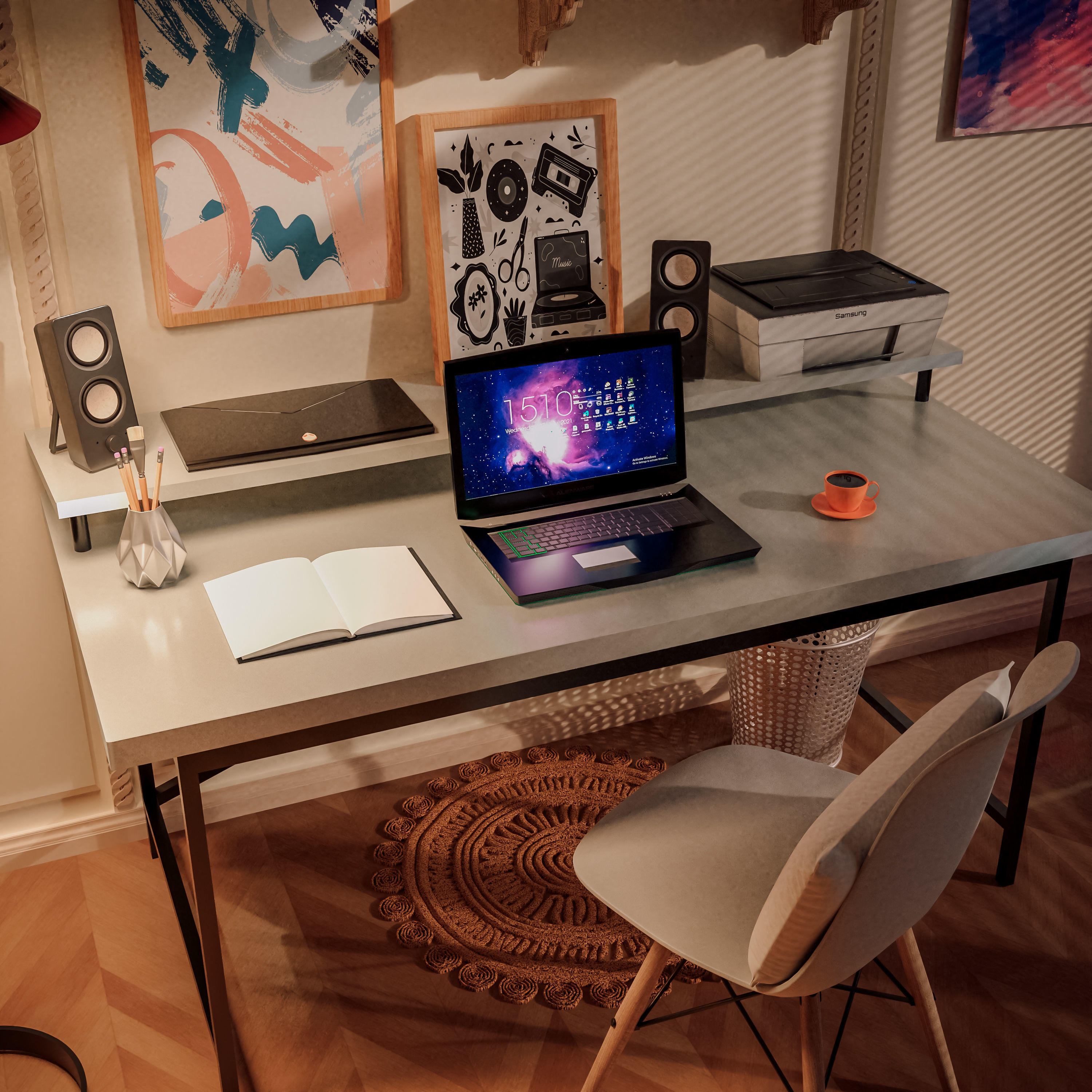 Work Room Low-poly 3D model_1