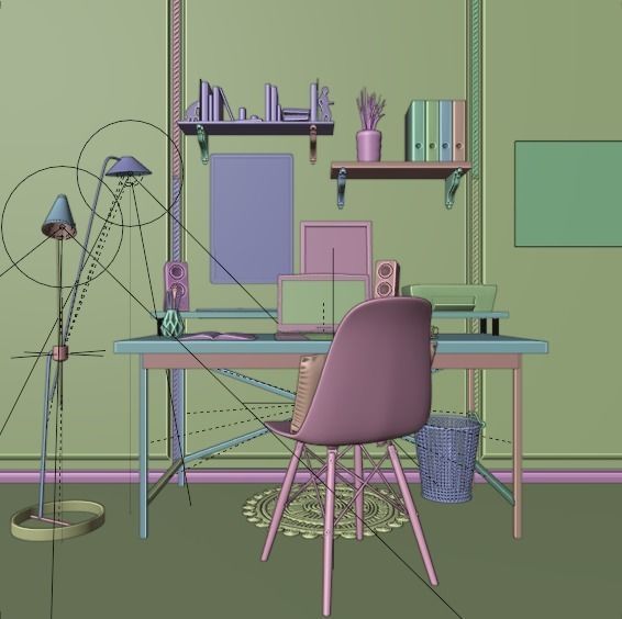 Work Room Low-poly 3D model_7