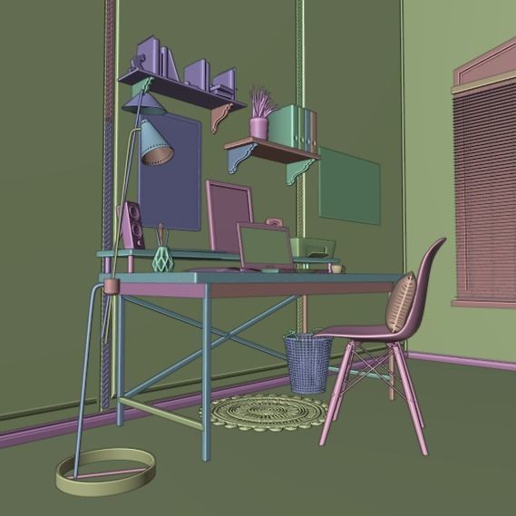 Work Room Low-poly 3D model_5