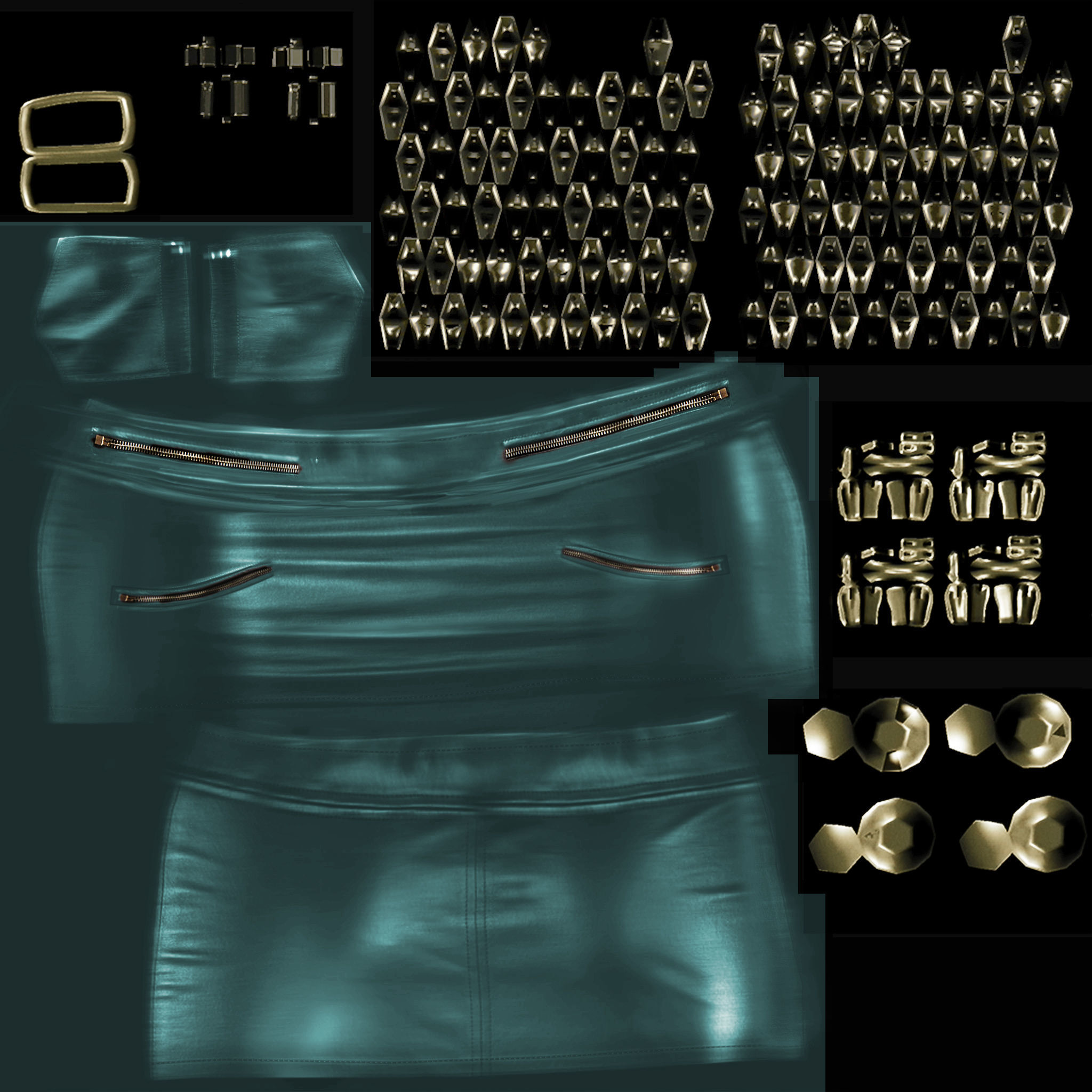 Mini Leather Skirt With Zips Low-poly 3D model_6