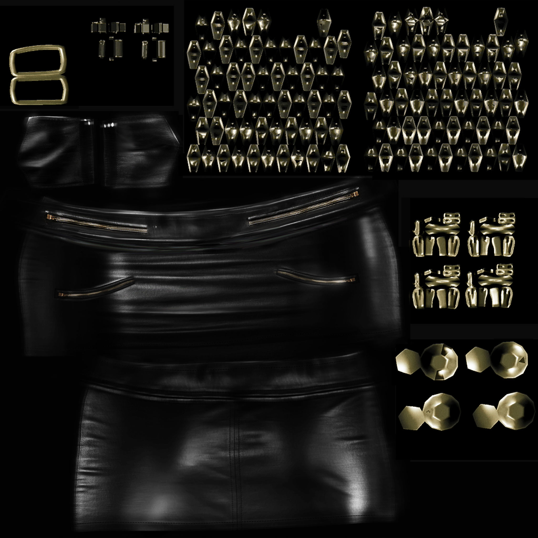 Mini Leather Skirt With Zips Low-poly 3D model_9