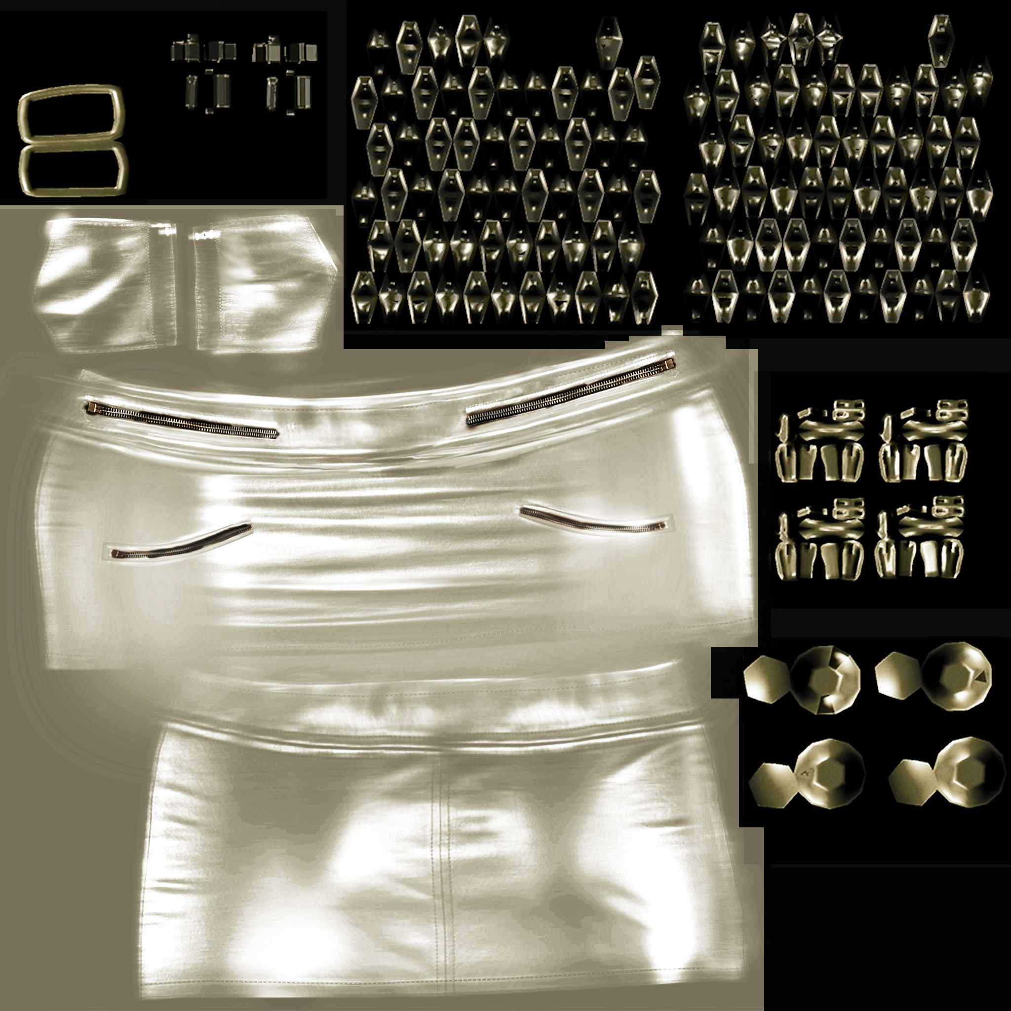 Mini Leather Skirt With Zips Low-poly 3D model_8