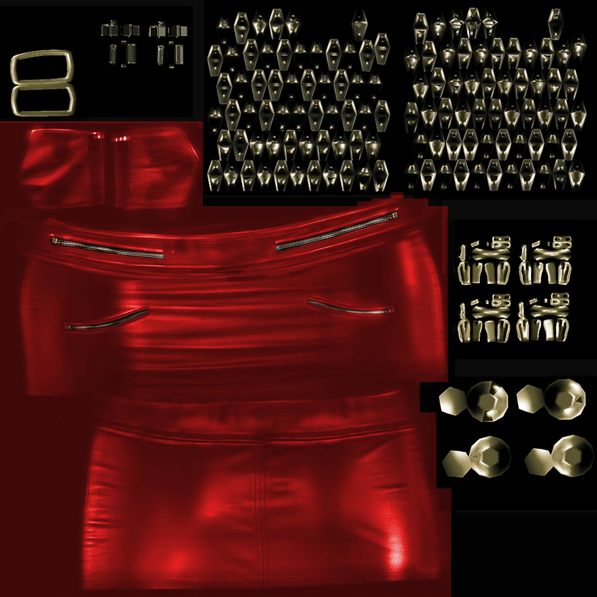 Mini Leather Skirt With Zips Low-poly 3D model_5