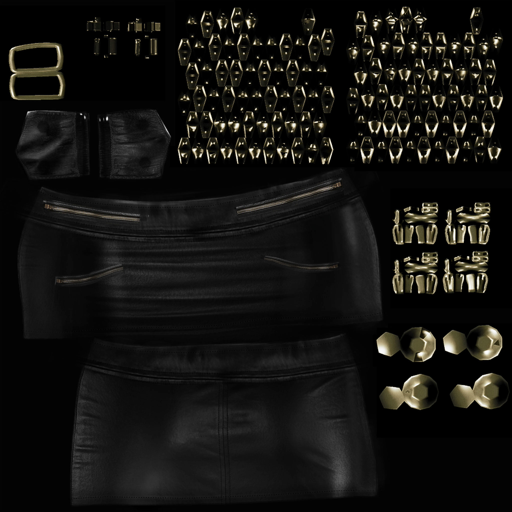 Mini Leather Skirt With Zips Low-poly 3D model_7