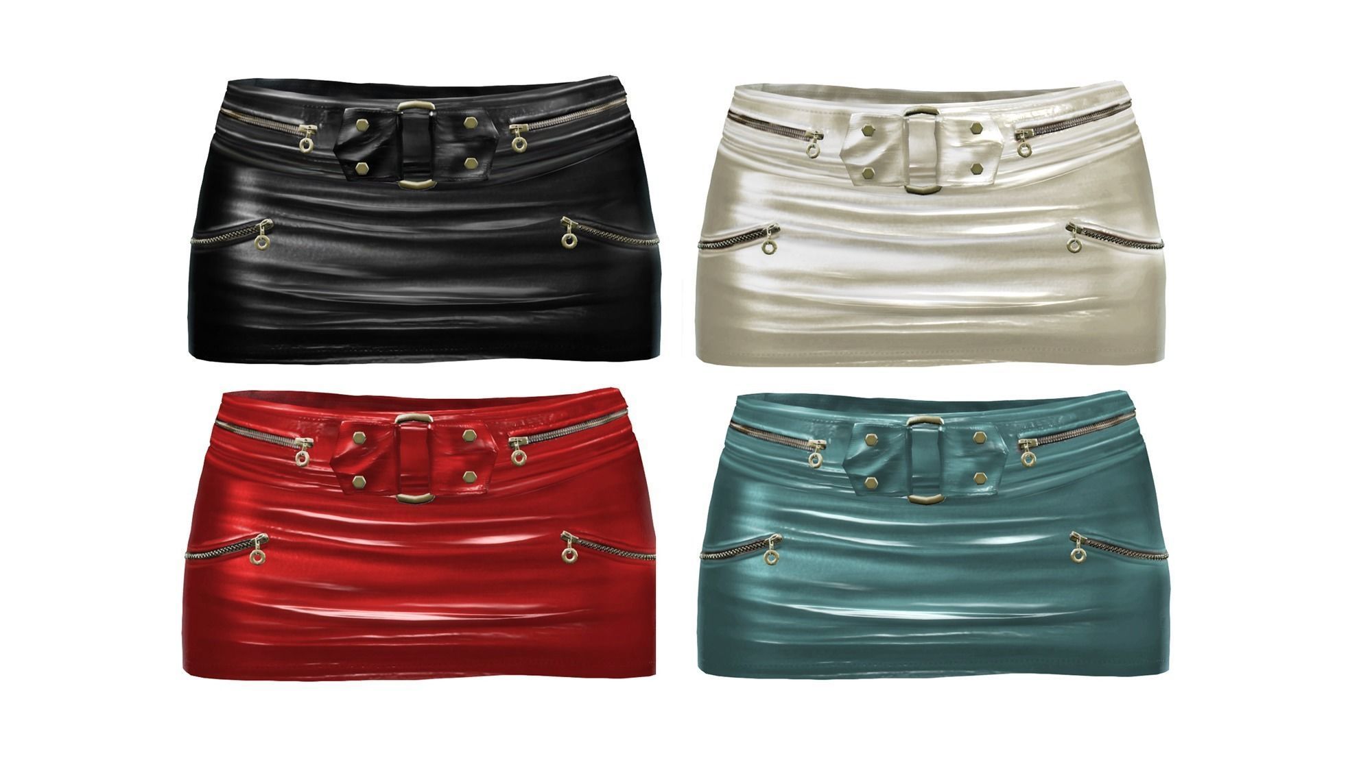Mini Leather Skirt With Zips Low-poly 3D model_2