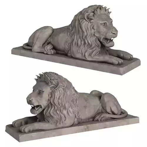 Stone Lion Sculpture Set