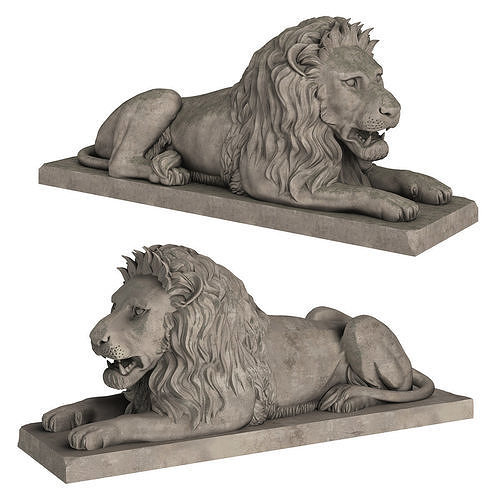 Stone Lion Sculpture Set 3D model