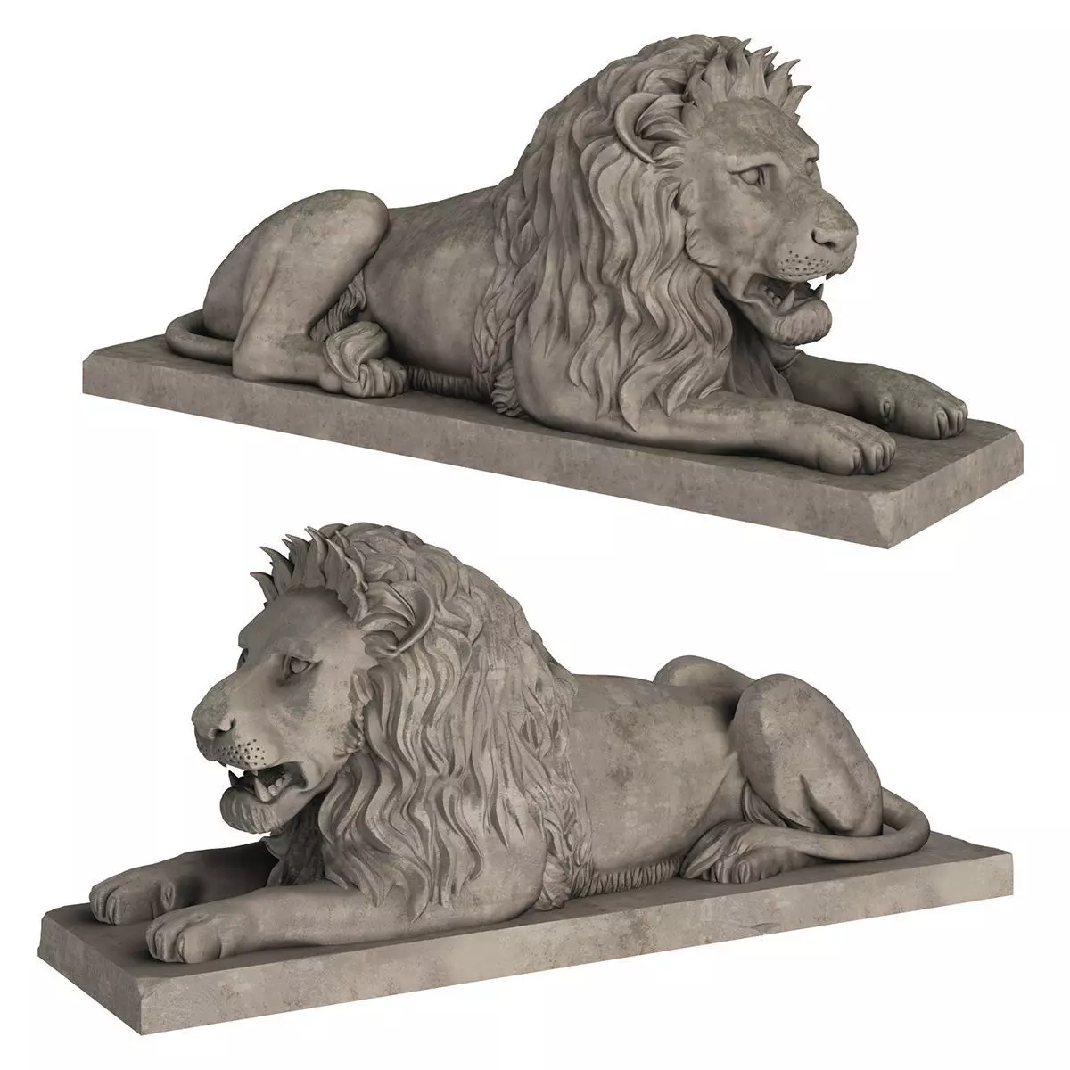Stone Lion Sculpture Set 3D model_0