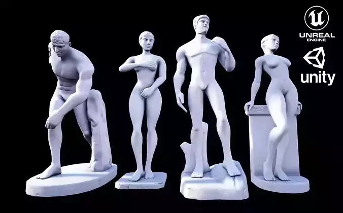 Greek statue set Low-poly 3D model