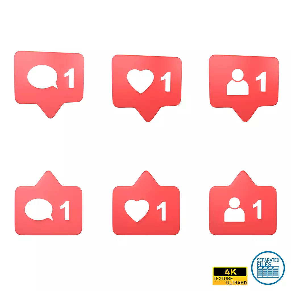 Socail Media Notifications Pack 01 Low-poly 3D model