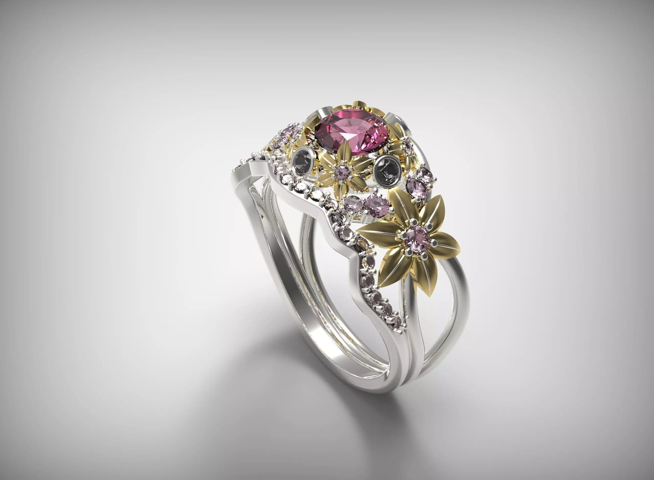 China flower ring this ring accounted for a few gems 3D print model