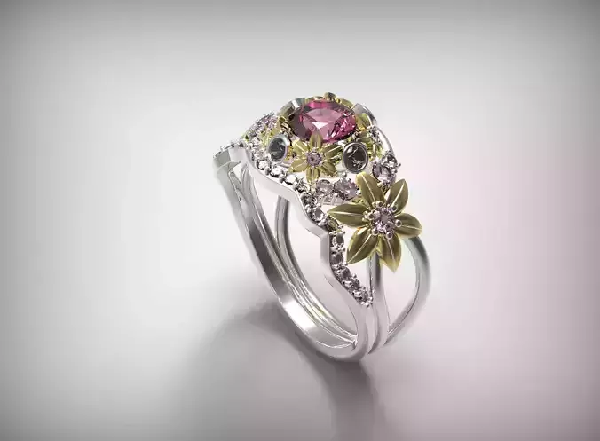 China flower ring this ring accounted for a few gems   