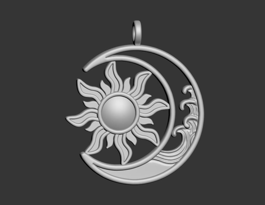 Sun Moon Pendant 3D print model_14