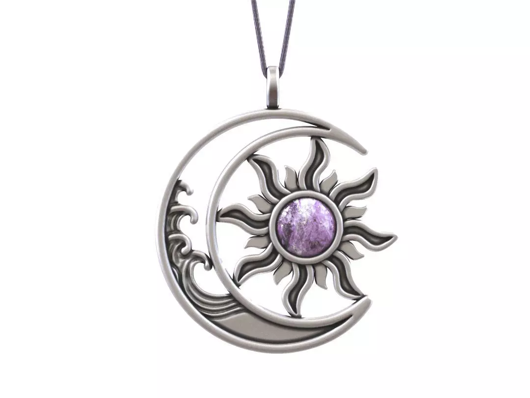 Sun Moon Pendant 3D print model_0
