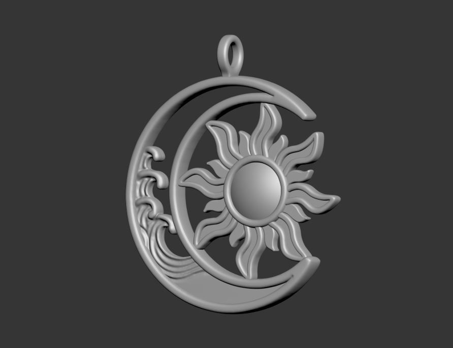 Sun Moon Pendant 3D print model_4